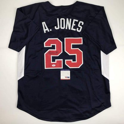 Autographed/Signed Andruw Jones Atlanta Blue Baseball Jersey PSA/DNA COA
