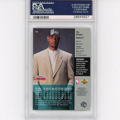 Graded 1997-98 Upper Deck UD Tim Duncan #114 Rookie RC Basketball Card PSA 10 Gem Mint