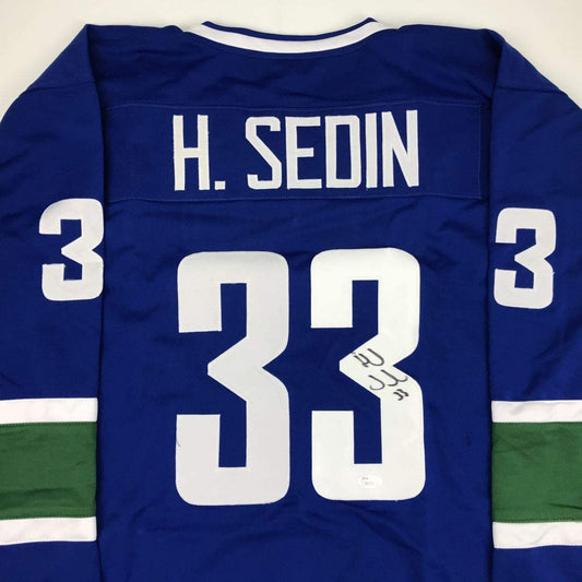 Autographed/Signed Henrik Sedin Vancouver Blue Hockey Jersey JSA COA Holo Only