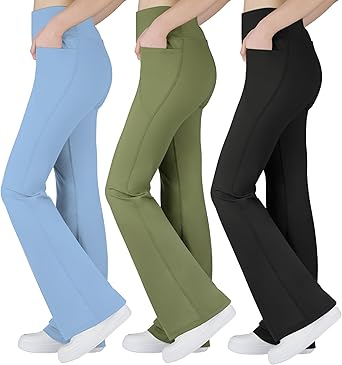 BIG ELEPHANT Girl's Flare Leggings with Pockets, Kids Bootcut Yoga Pants, High Waisted Bell Bottoms for Dance