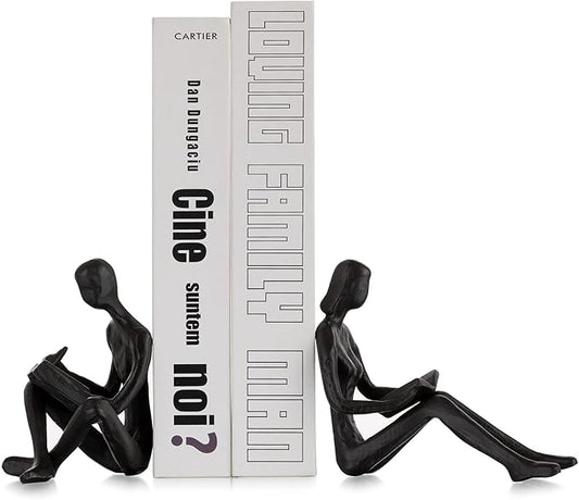 Sziqiqi Book Ends for Shelves Decorative - Cast Iron Bookends for Heavy Books Reading Couple Bookshelf Decorative Objects Metal Modern Statue Book Stoppers Sculpture Gift for Readers Book Lovers Nerd