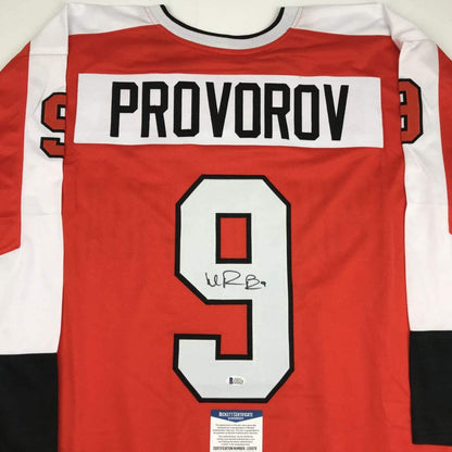 Autographed/Signed Ivan Provorov Philadelphia Orange Hockey Jersey Beckett BAS COA
