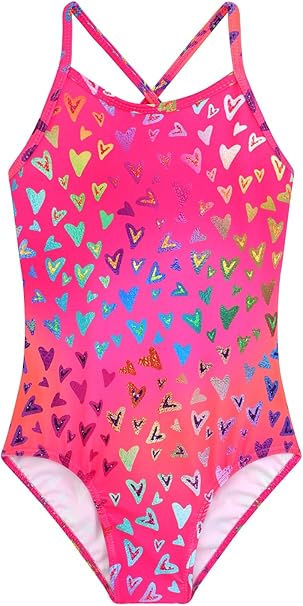Girls One Piece Swimsuits Summer UPF 50+ Quick Dry Beach Bathing Suit Cross Shoulder Strap Swimwear 2-10 Years