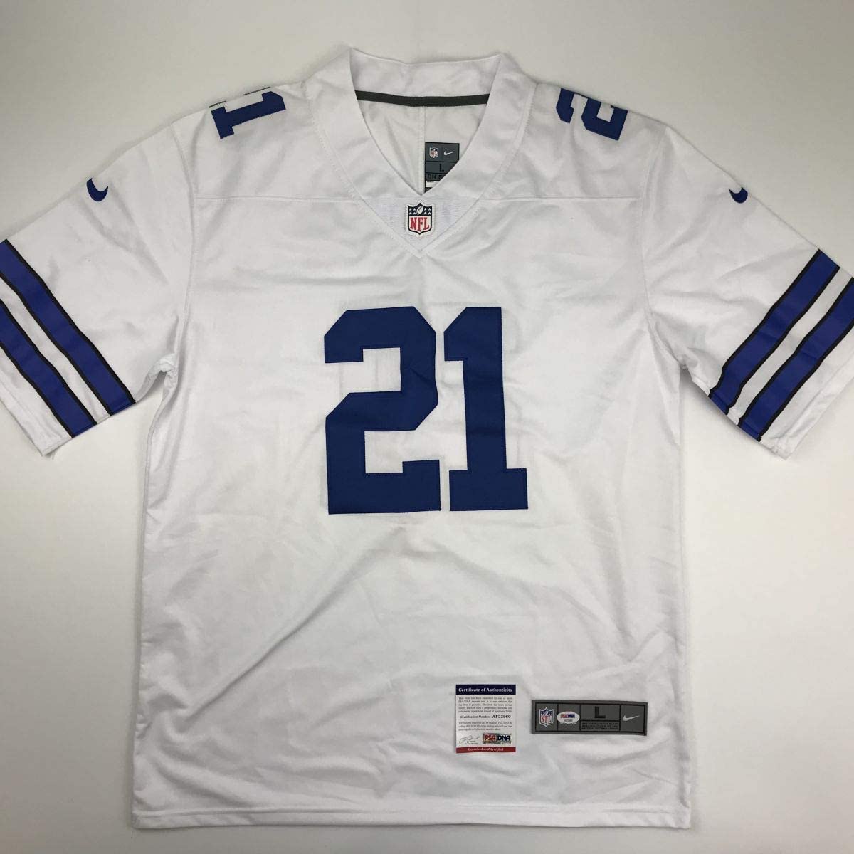 Autographed/Signed Ezekiel Elliott Dallas White Football Jersey PSA/DNA COA #2