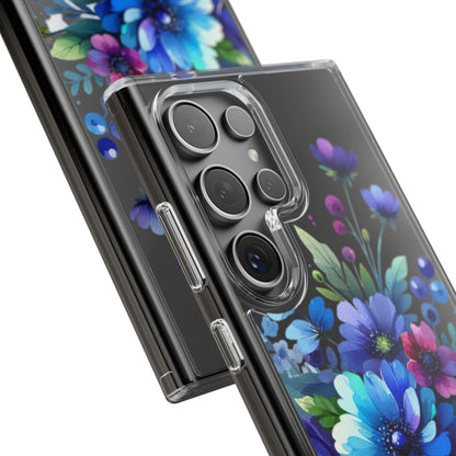 Vibrant Blue Floral Clear Phone Case