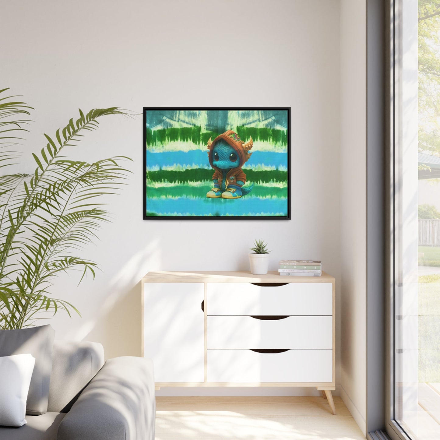 Baby Dragon Jam Aqua Matte Canvas with Black Frame