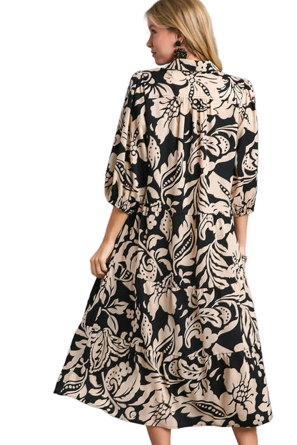 Floral Print Tiered Midi Dress