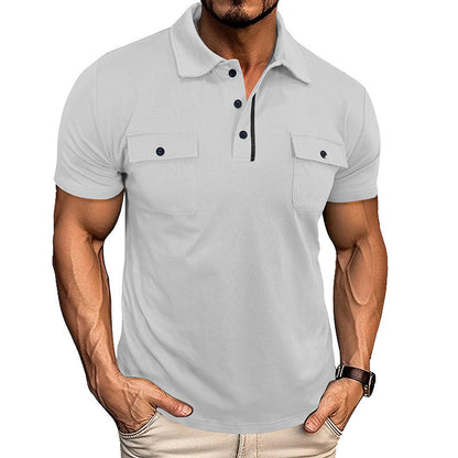 Lightweight Cotton Polo Shirt with Lapel Collar & Chest Pockets