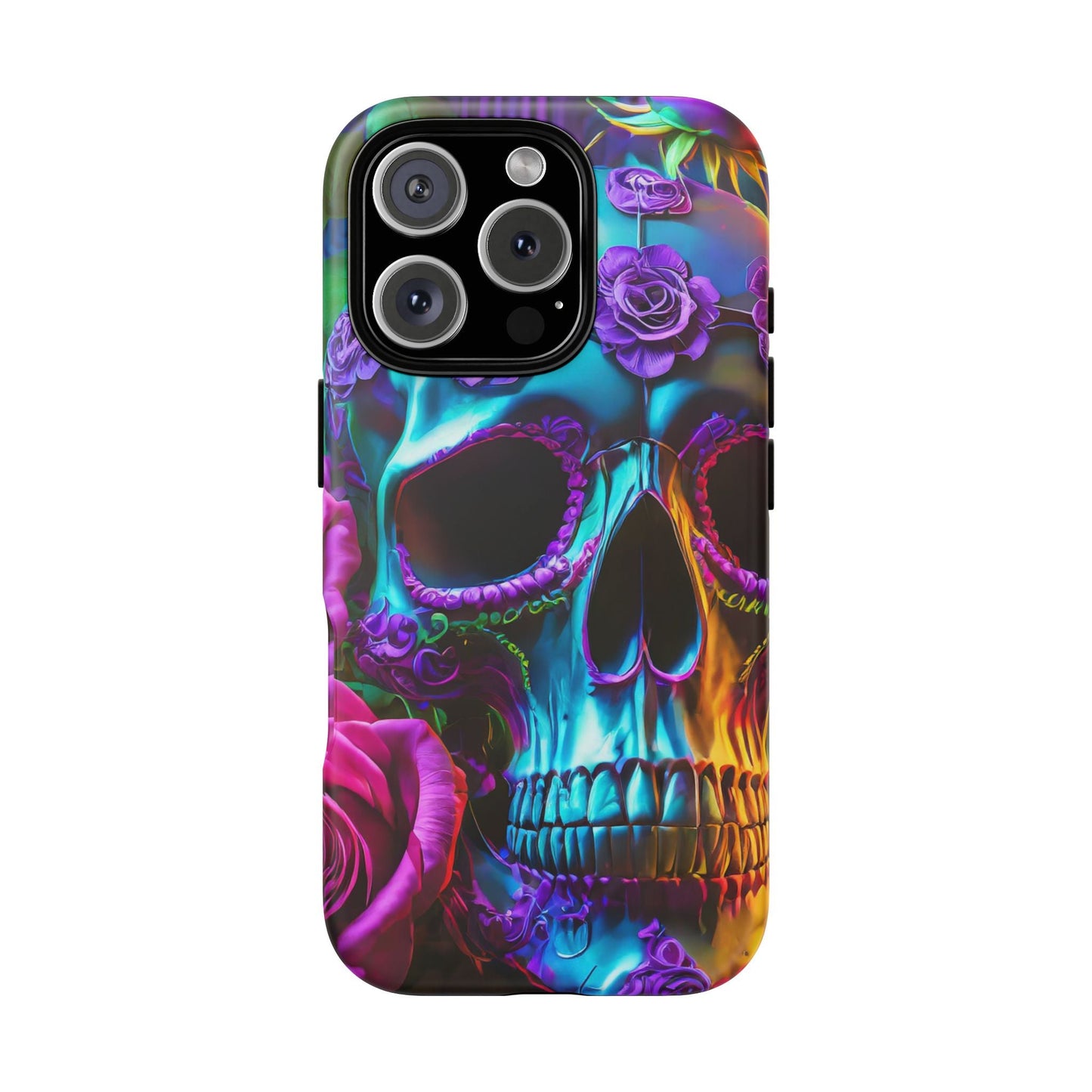 Neon Skull and Roses Vibrant Tough Phone Case