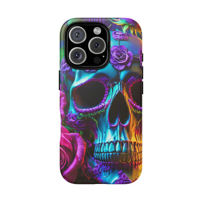 Neon Skull and Roses Vibrant Tough Phone Case