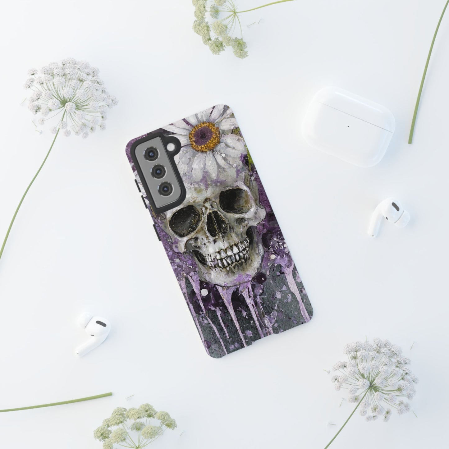 Plum Skull and Daisy Tough Phone Case