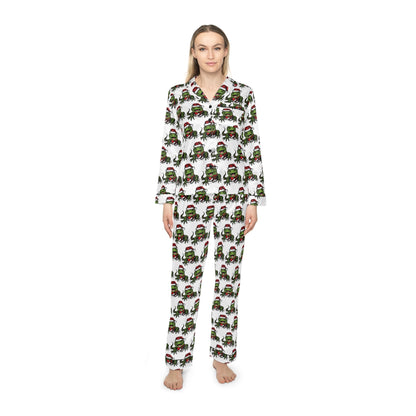 Festive Reptile Mischief Long-Sleeve Satin Pajama Set