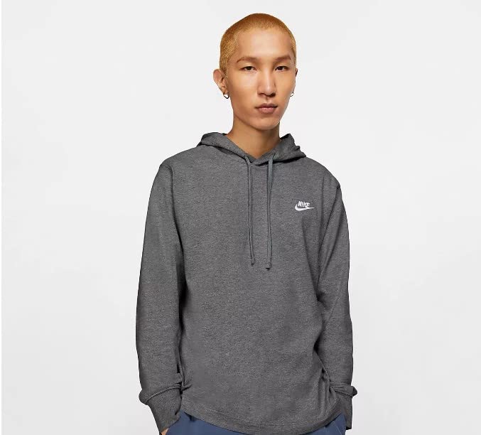 Nike Mens Sportswear Club Jersey Pullover Hoodie Fleece Hoodies for Men Charcoal Heather/White XL