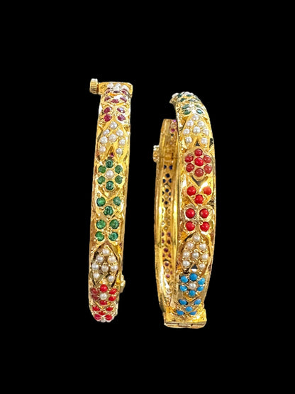 Navratan Jadau gold plated silver bangles  ( SHIPS IN 4 WEEKS  )