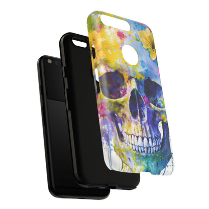 Vibrant Blue Floral Skull Tough Phone Case