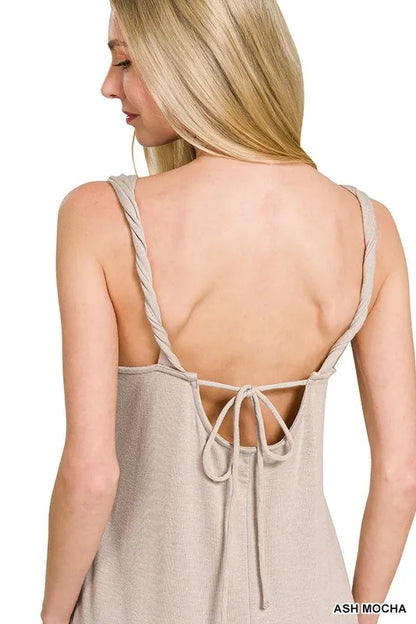 Zenana French Terry Twisted Strap Midi Dress