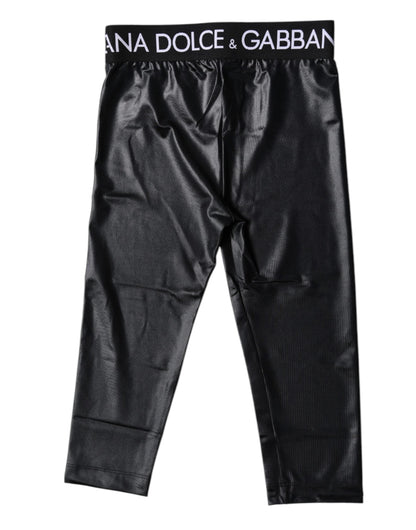 Dolce & Gabbana Black Logo Nylon Cropped Tights Pants Underwear