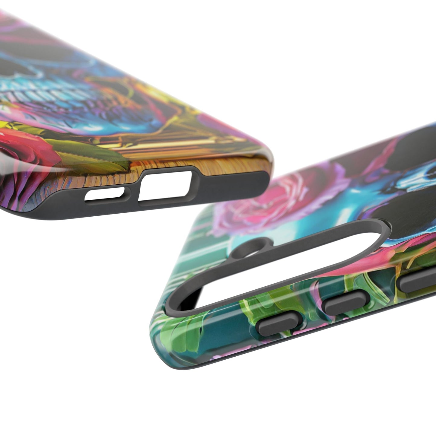 Neon Rose Skull Tough Phone Case