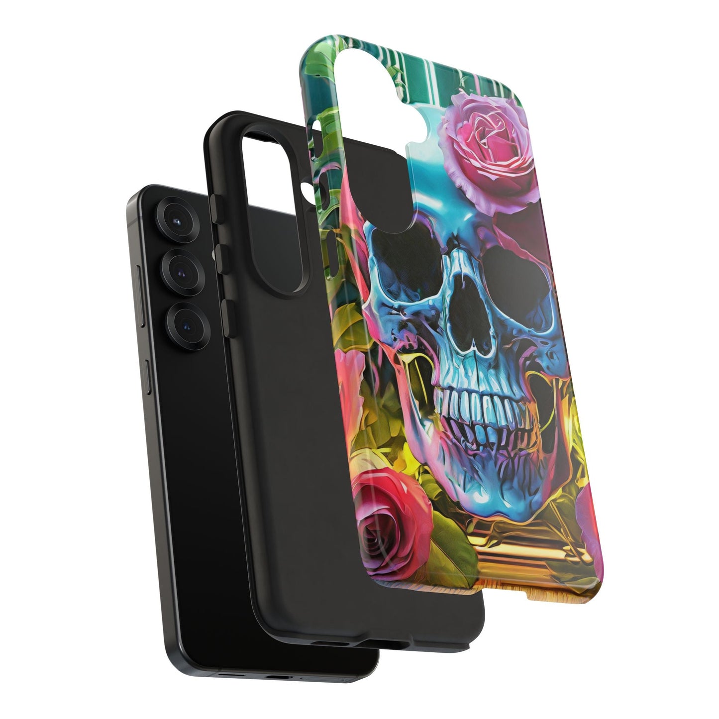 Neon Rose Skull Tough Phone Case