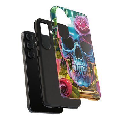 Neon Rose Skull Tough Phone Case