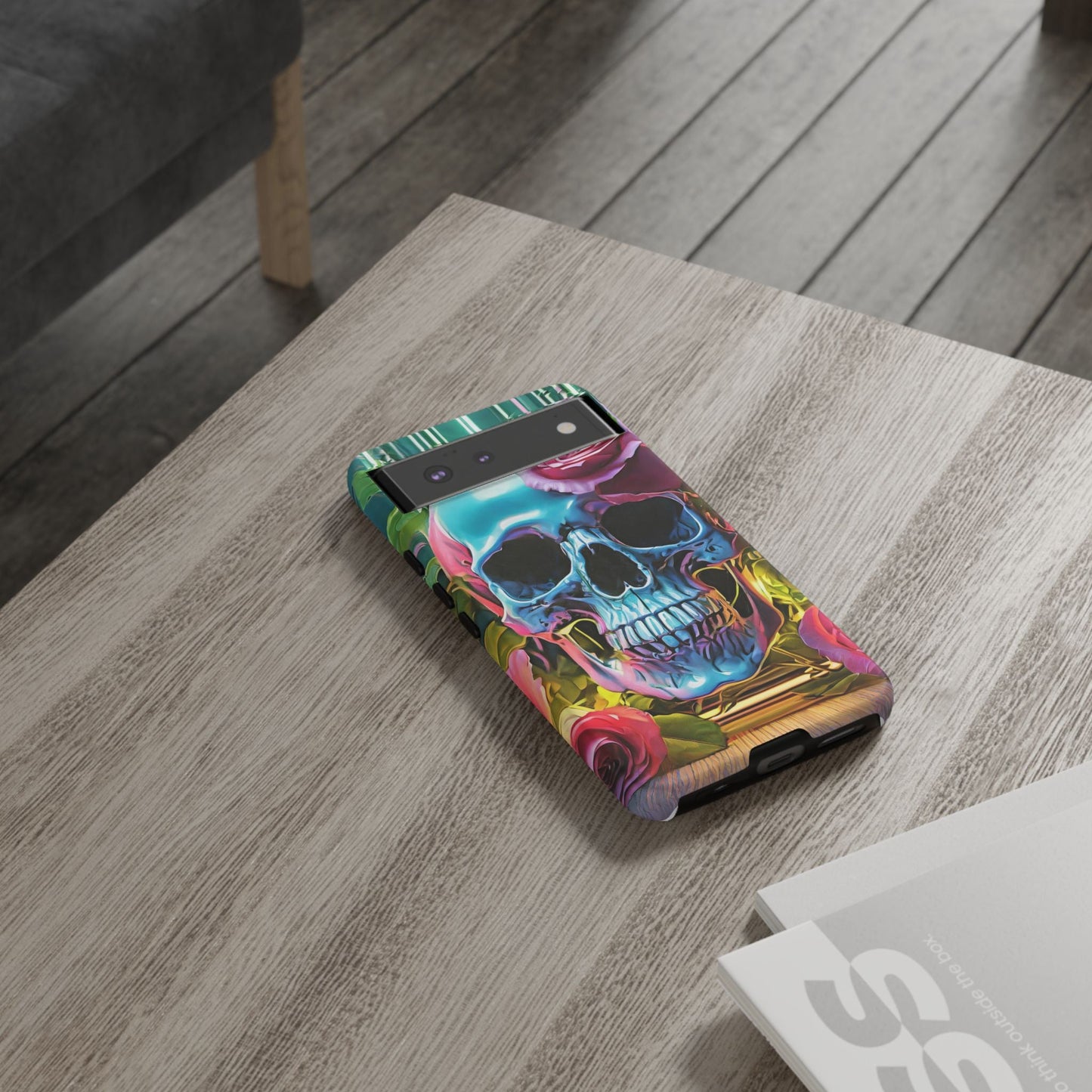 Neon Rose Skull Tough Phone Case