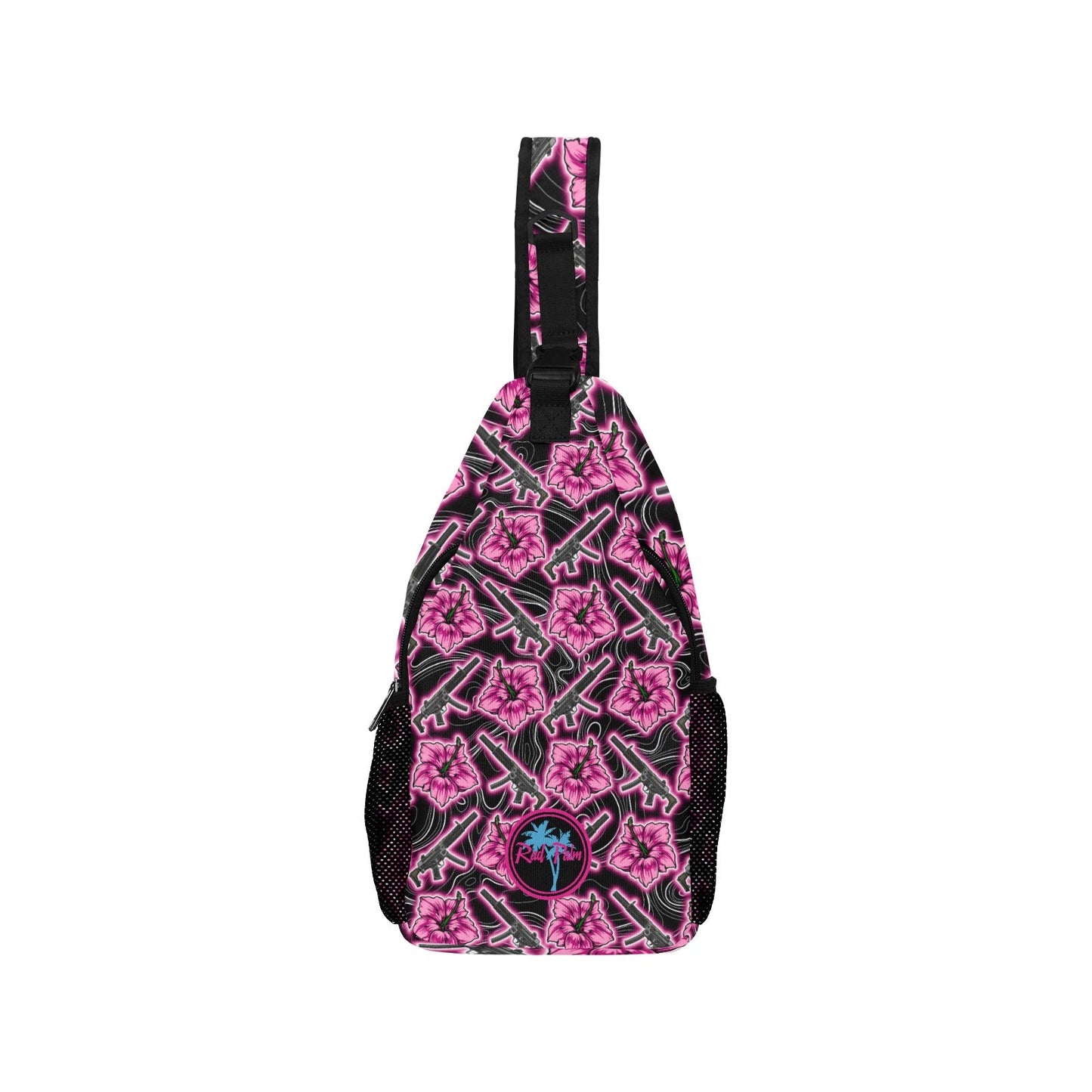 High Capacity Hibiscus Black Neon Sling Bag