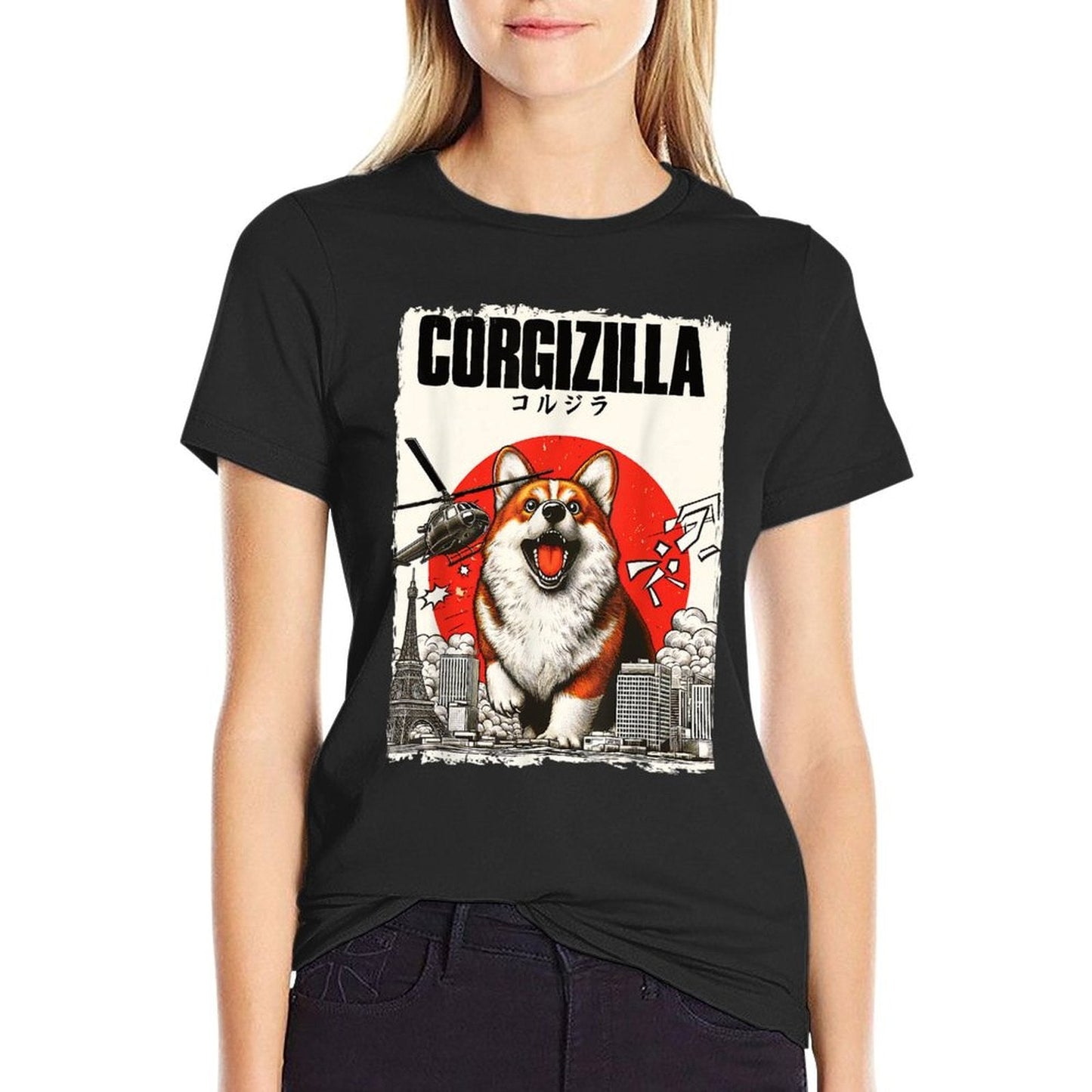 Feline Fashions Cat Apparel.USA CorgiZilla Parody Japanese Art Corgi Dog Mom Dad Unisex Adult T-Shirt