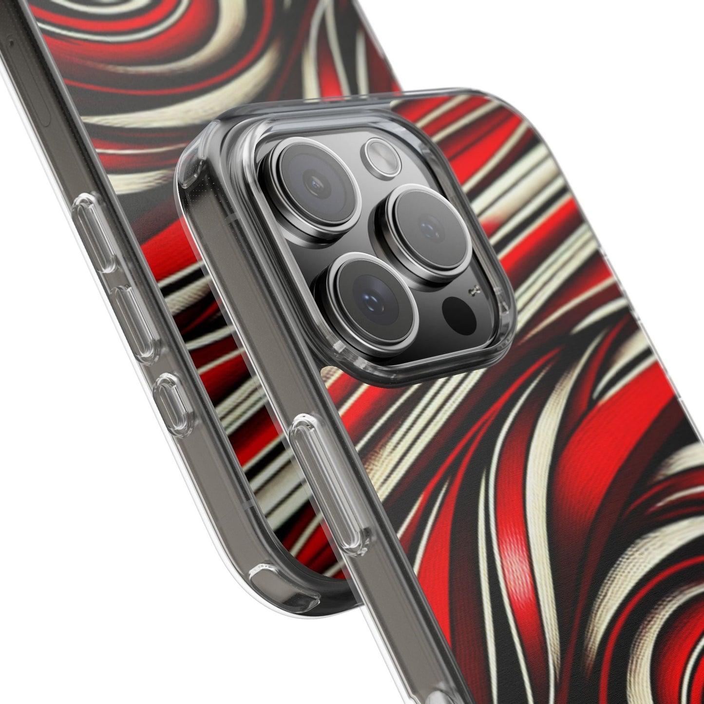 Red & White Swirl Abstract Clear Phone Case