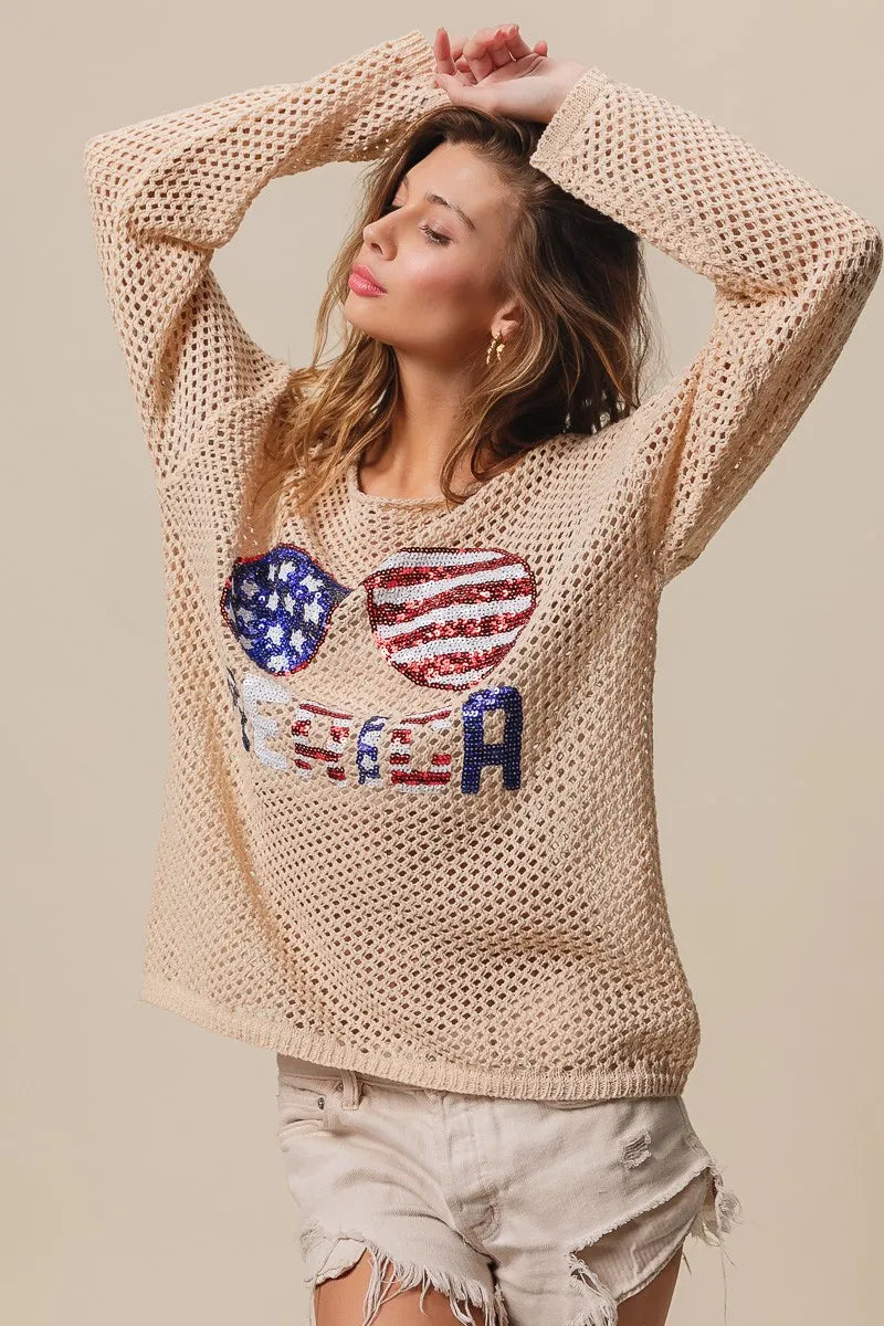 BiBi Sequin American Flag Sunglasses Knit
