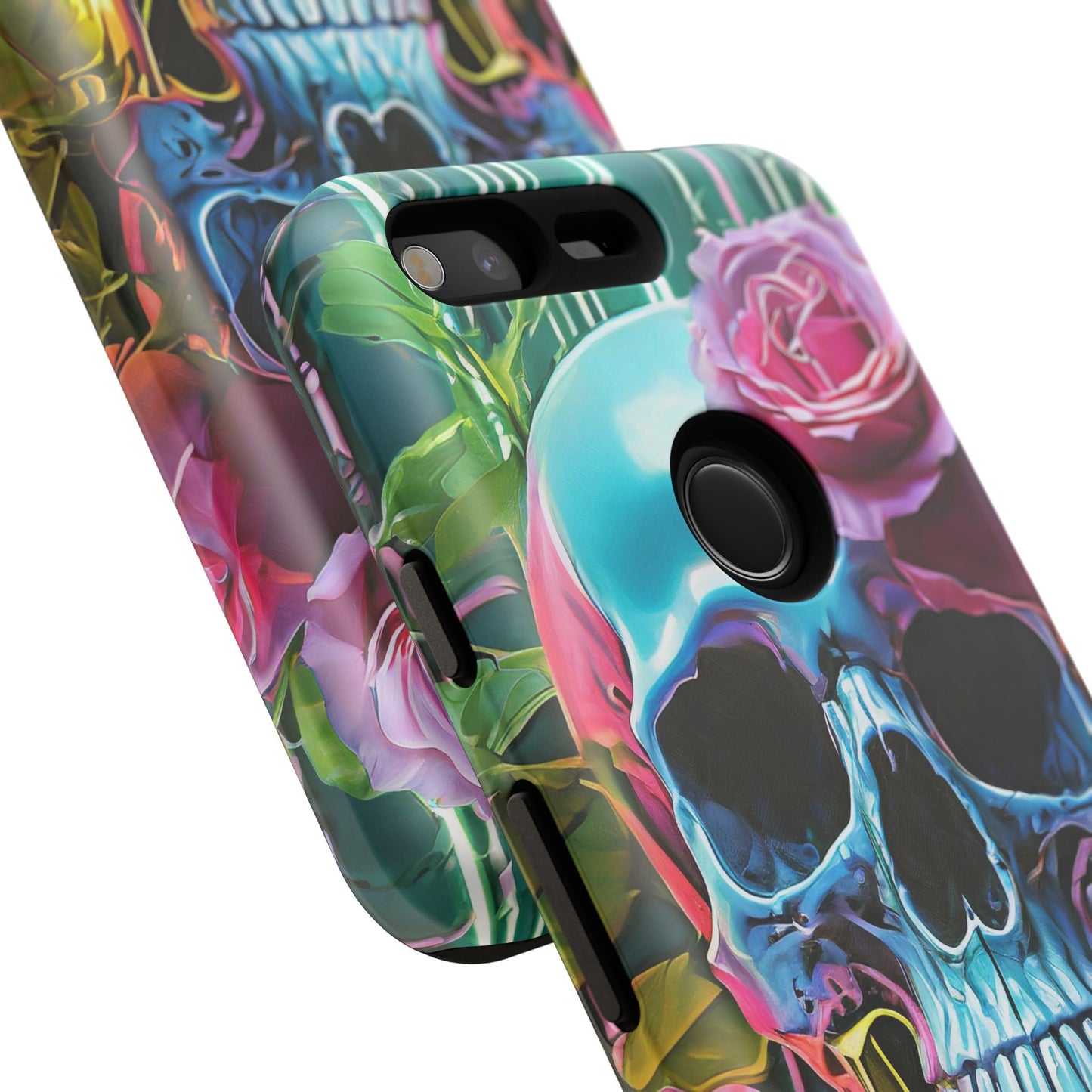 Neon Rose Skull Tough Phone Case