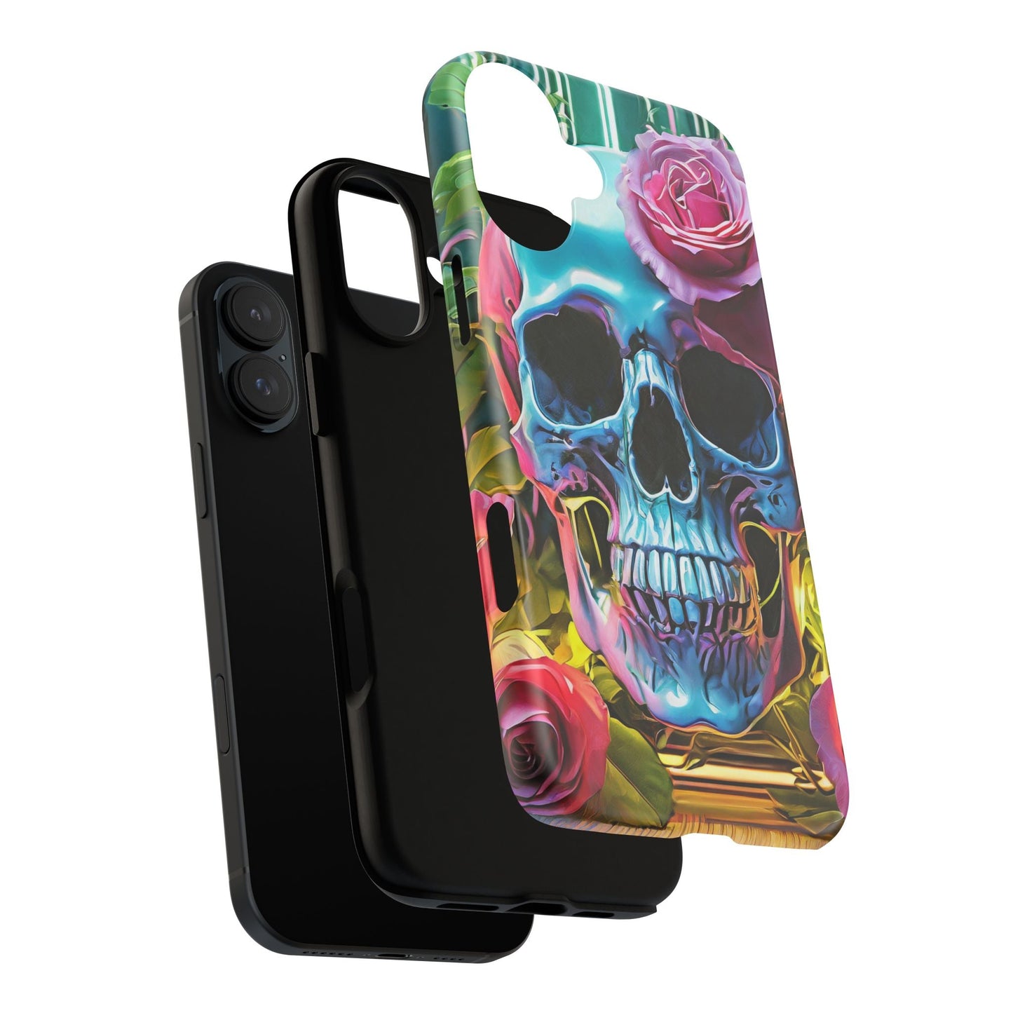 Neon Rose Skull Tough Phone Case