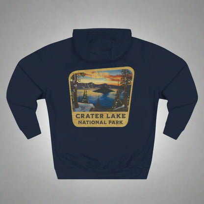 Crater Lake National Park Unisex Fit Fleece Hoodie Scenic View Graphic Wooden Mountain Sign