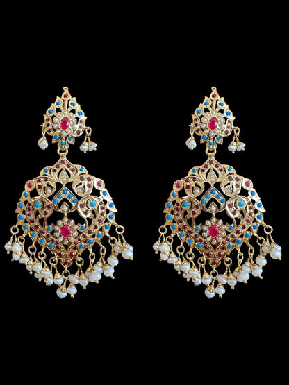 ESMA Turquoise , pearl and ruby earrings in silver gold plated ( READY TO SHIP )