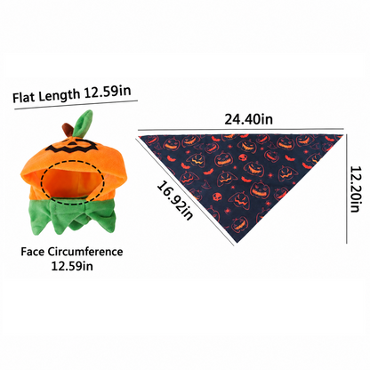 Pumpkin Hood and Halloween Pet Bandana Set