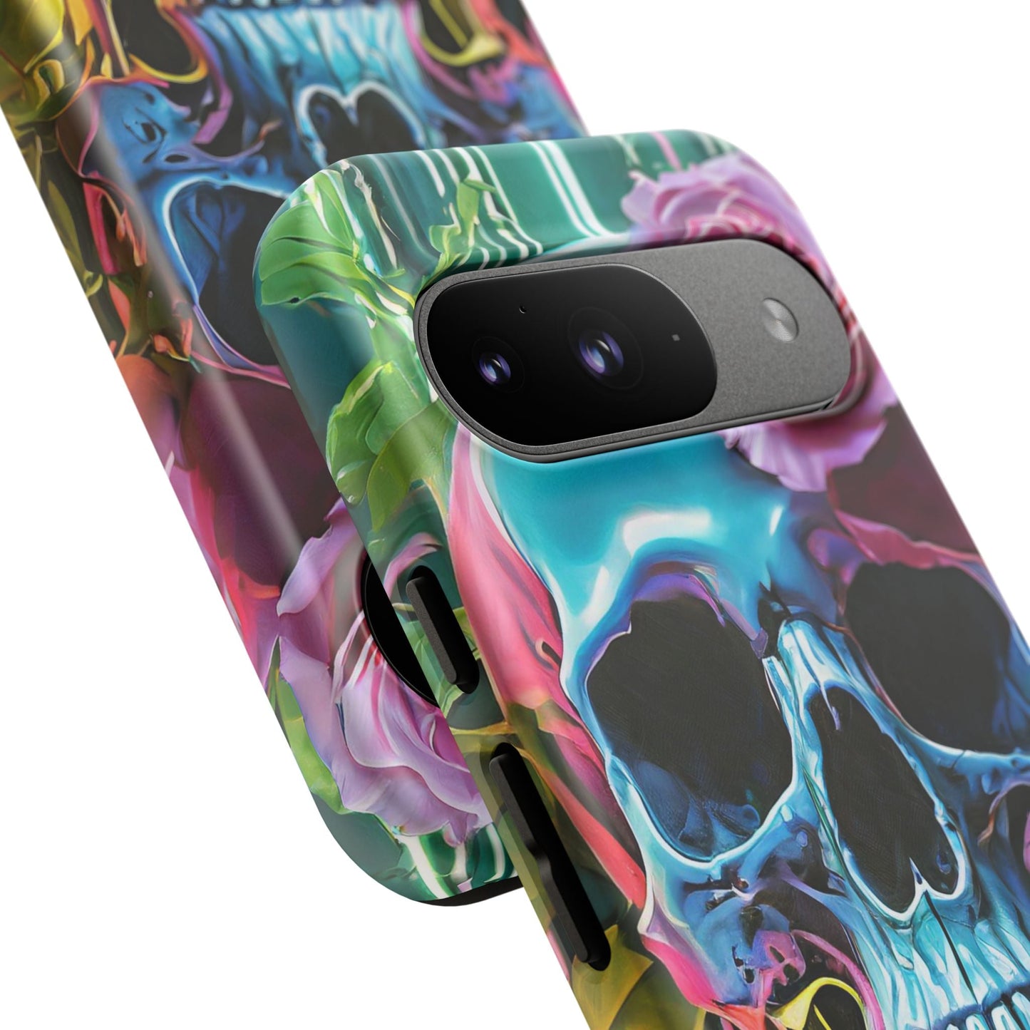 Neon Rose Skull Tough Phone Case