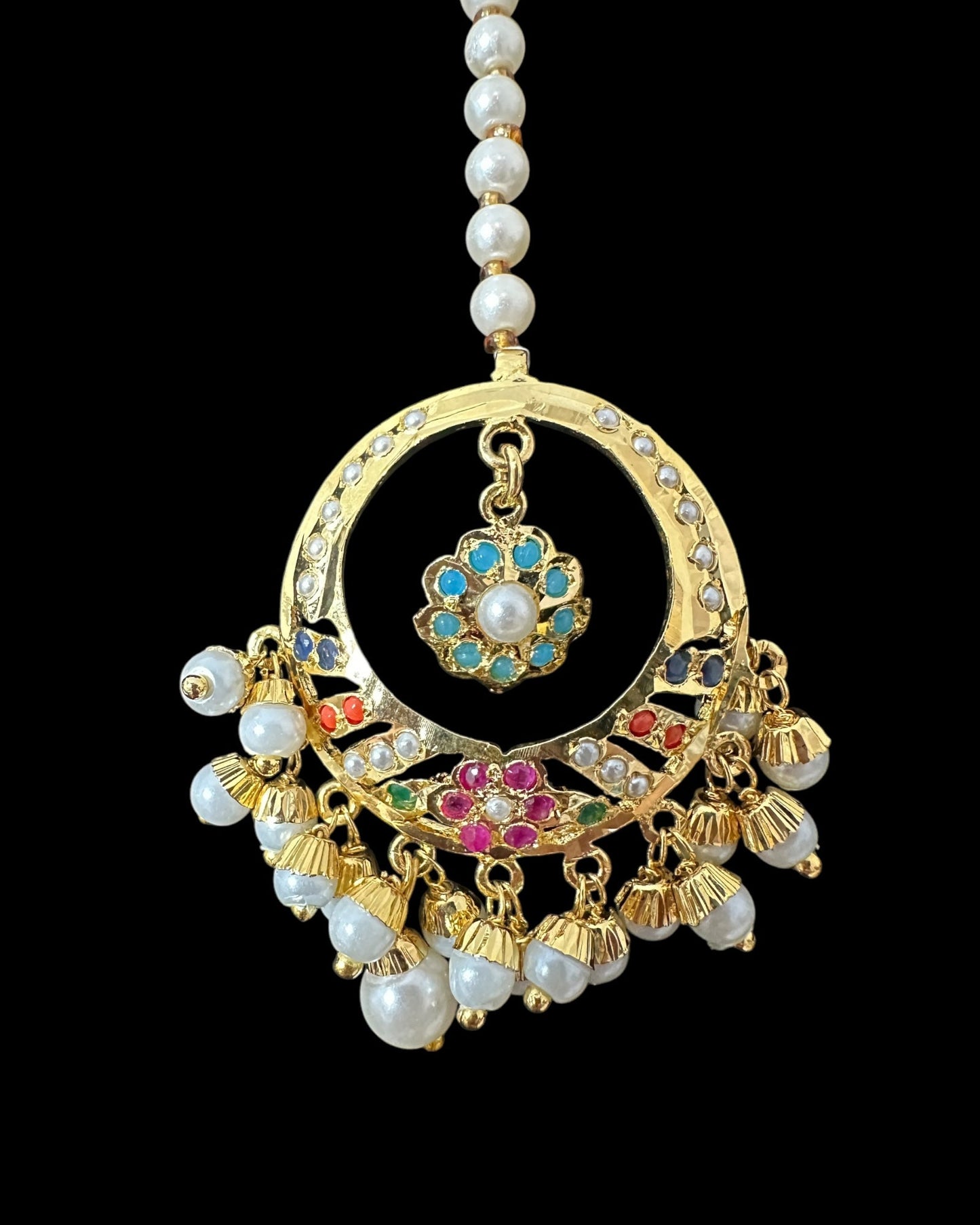 DNS194A Navratan jadau necklace set with tika ( READY TO SHIP )