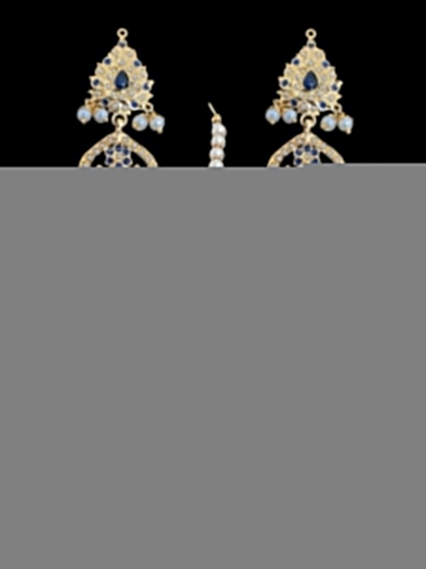 Mehru Jadau chandbali earrings tika in sapphire pearls ( READY TO SHIP )
