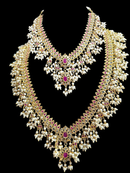 BR467 Safa guttapusalu  necklace set in rubies (SHIPS IN 3 WEEKS )