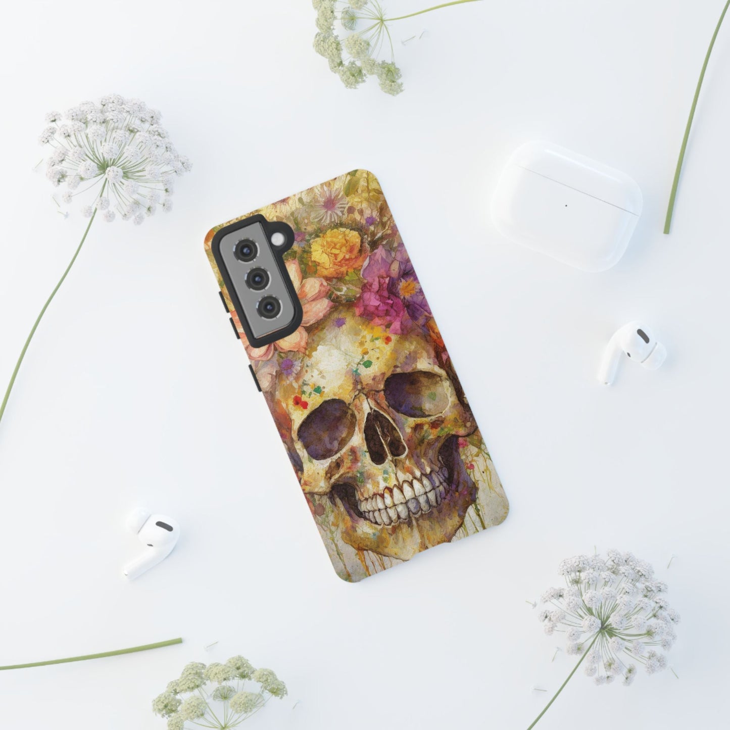 Unique Floral Skull Tough Phone Case