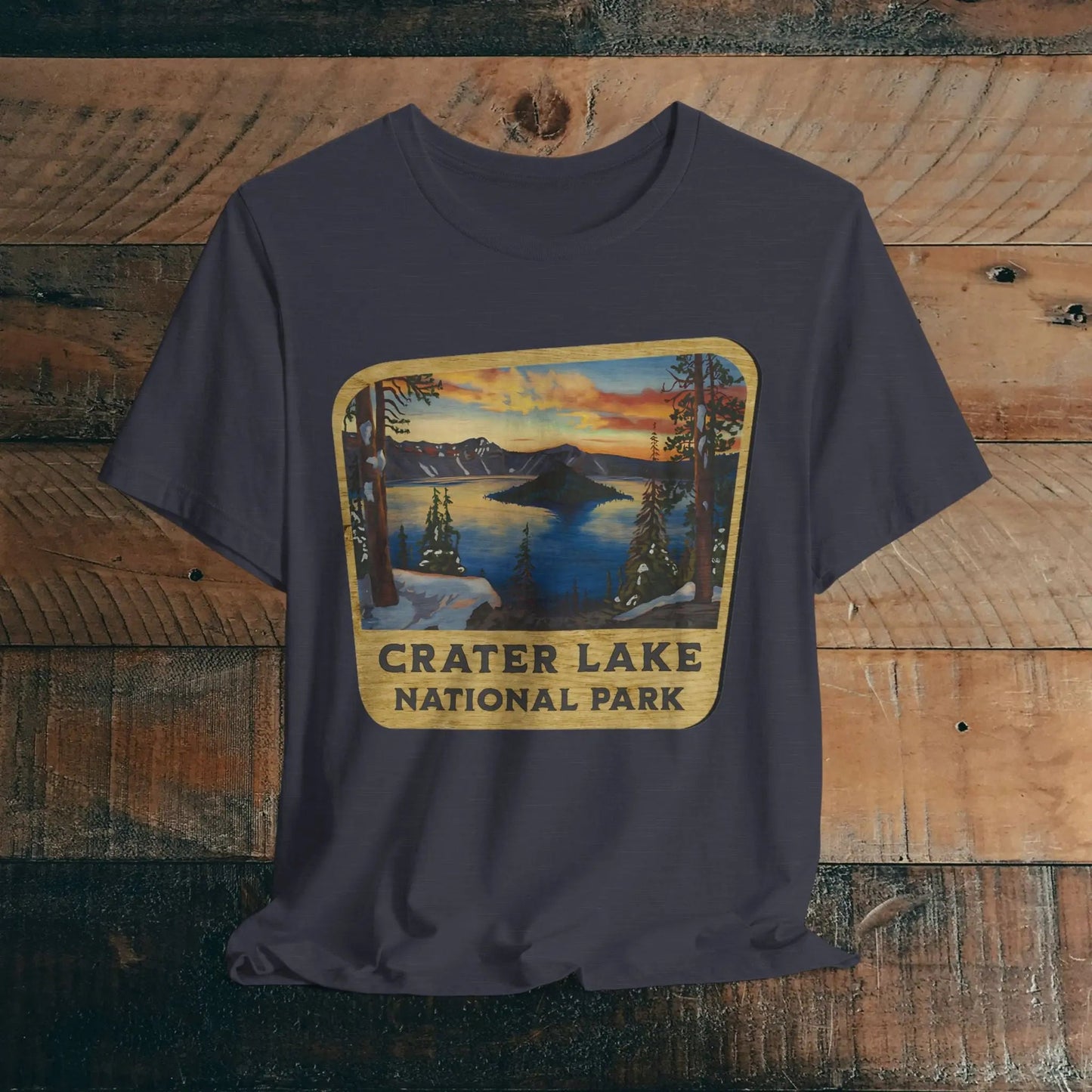 Crater Lake National Park Unisex Fit Short Sleeve T-Shirt Wood Sign