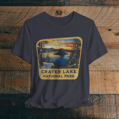 Crater Lake National Park Unisex Fit Short Sleeve T-Shirt Wood Sign