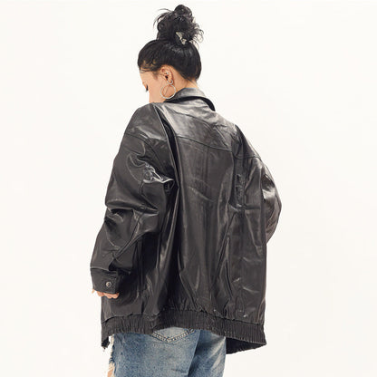Oversized Punk Moto PU Leather Jacket - Vegan Biker Style