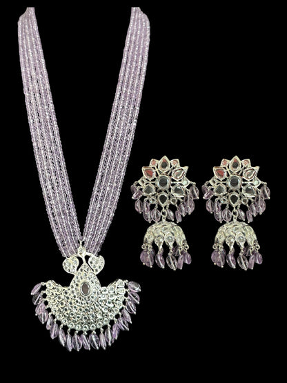 Khushi long necklace with earrings in real amethyst beads ( SHIPS IN 4 WEEKS )