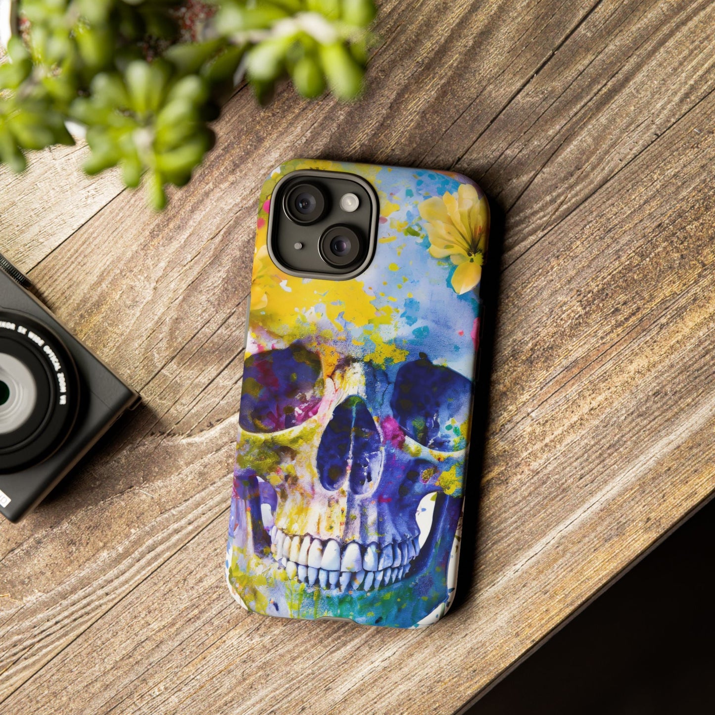 Vibrant Blue Floral Skull Tough Phone Case