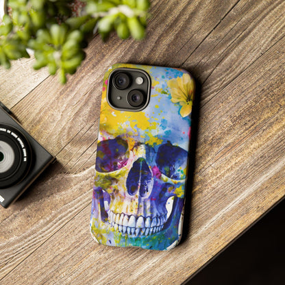 Vibrant Blue Floral Skull Tough Phone Case