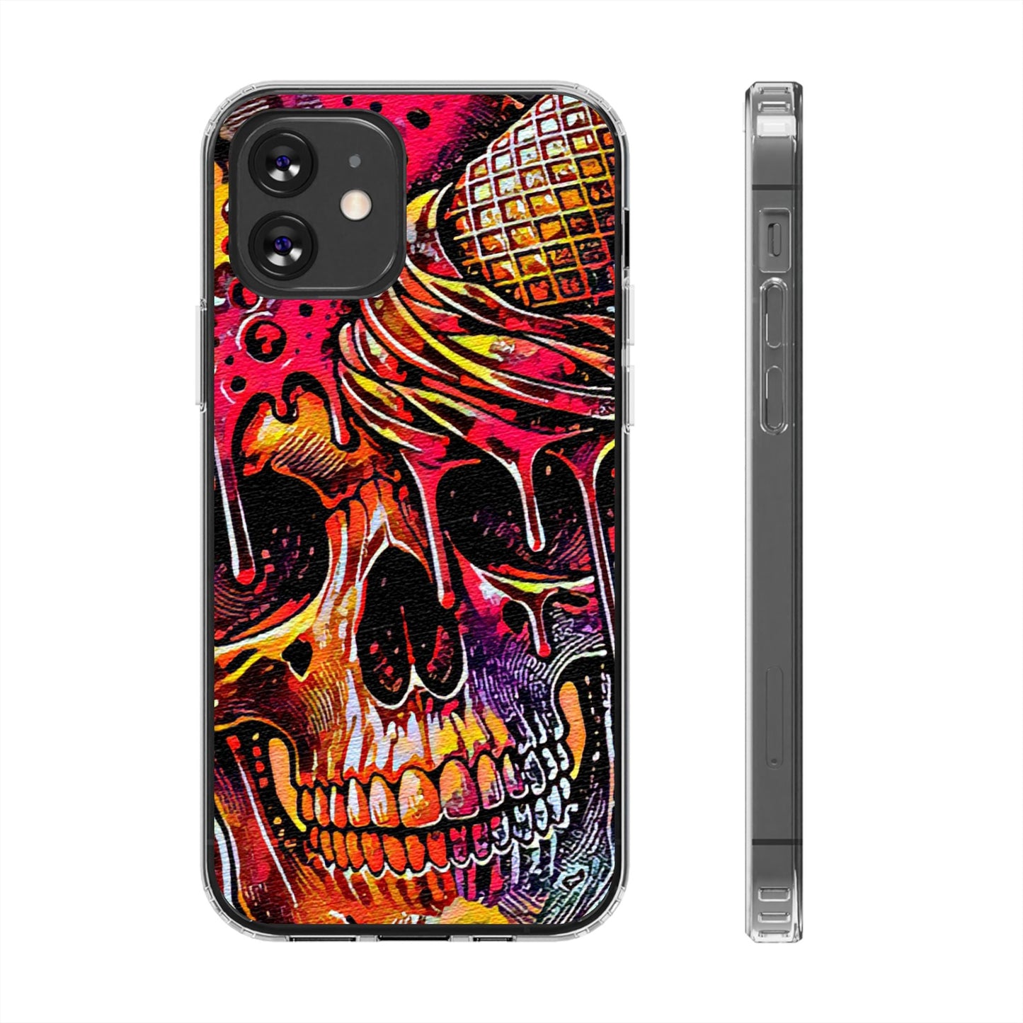 Neon Ice Cream Skull Clear Phone Case