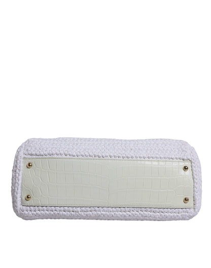 Dolce & Gabbana White Rafia Leather Top Handle Crossbody Bag