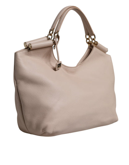 Dolce & Gabbana Light Pink Deer Leather Logo Plaque Tote Top Handle Bag