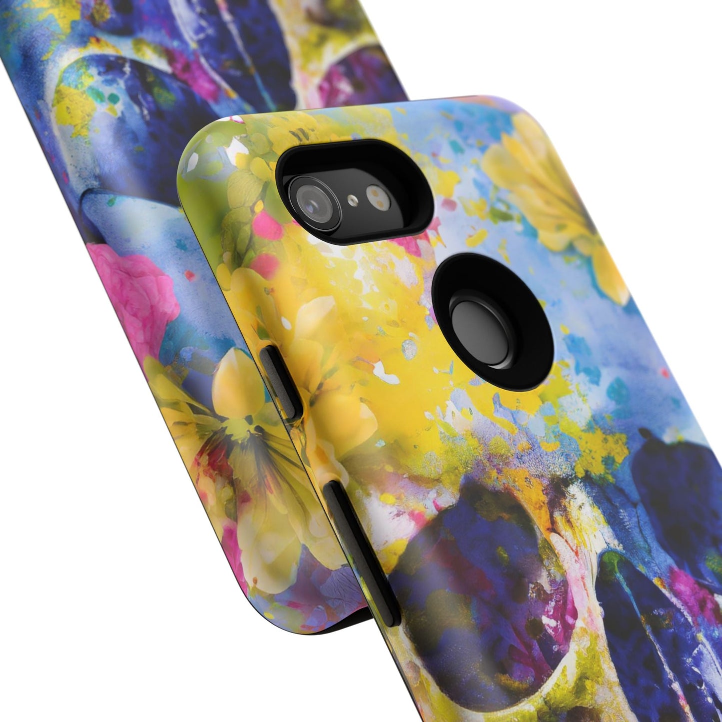 Vibrant Blue Floral Skull Tough Phone Case