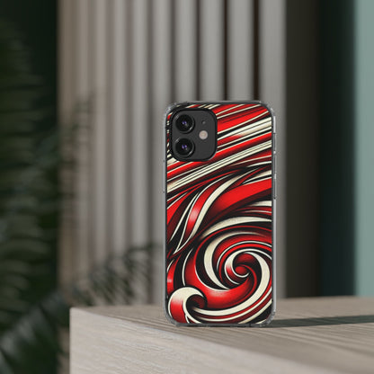 Red & White Swirl Abstract Clear Phone Case